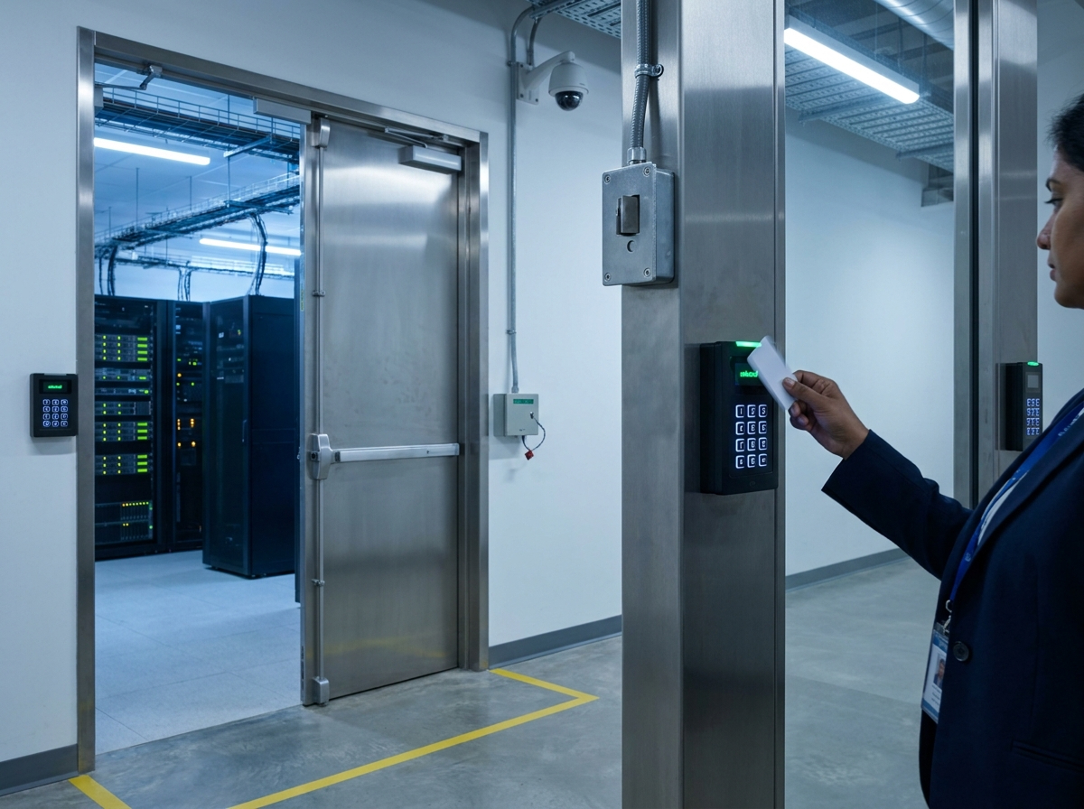 Access control system â€” card reader at server room entrance