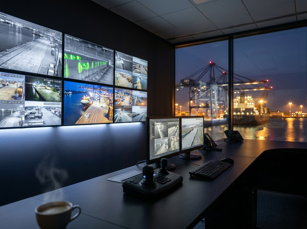 Port security and surveillance illustration