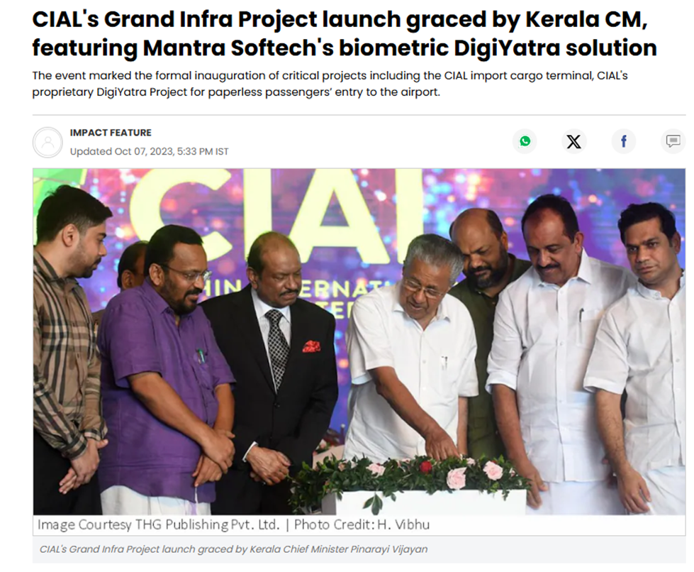 CIAL's Grand Infra Project Features Mantra Softech's DigiYatra Solution