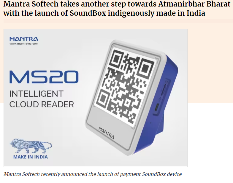 Mantra Softech's Soundbox for Atmanirbhar Bharat