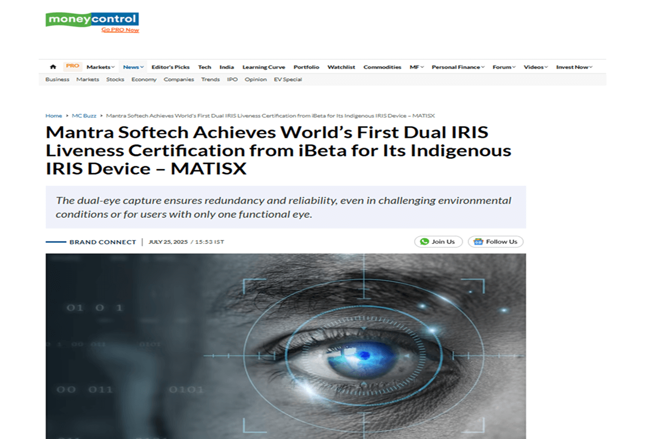 Mantra Softech achieves world’s first dual-iris liveness certification