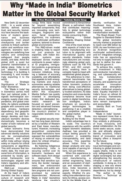 Mantra Softech Highlights the Global Impact of Made in India Biometrics